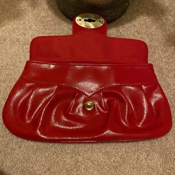 Express Red Clutch with Gold Buckle Closure - Picture 3 of 5
